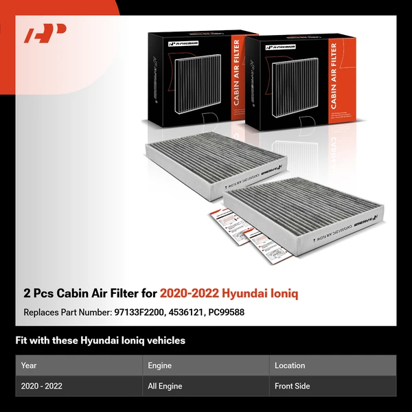 2 Pcs Cabin Air Filter for 2020-2022 Hyundai Ioniq