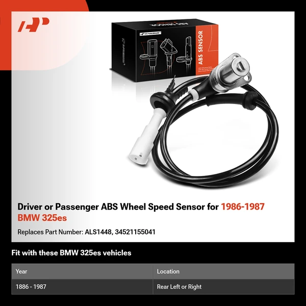 Driver or Passenger ABS Wheel Speed Sensor for 1986-1987 BMW 325es