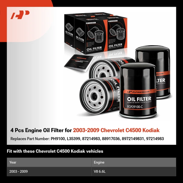 4 Pcs Engine Oil Filter for 2003-2009 Chevrolet C4500 Kodiak