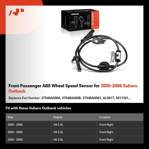 Front Passenger ABS Wheel Speed Sensor for 2005-2006 Subaru Outback