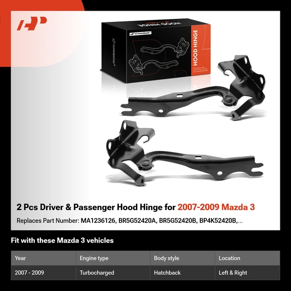 2 Pcs Driver & Passenger Hood Hinge for 2007-2009 Mazda 3