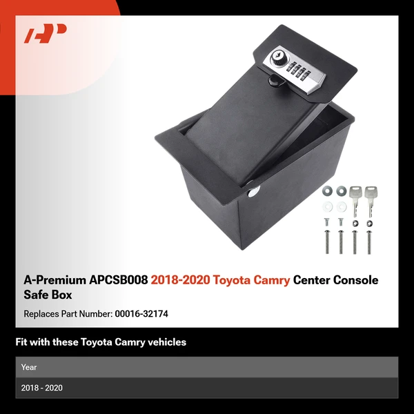 A-Premium APCSB008 2018-2020 Toyota Camry Center Console Safe Box