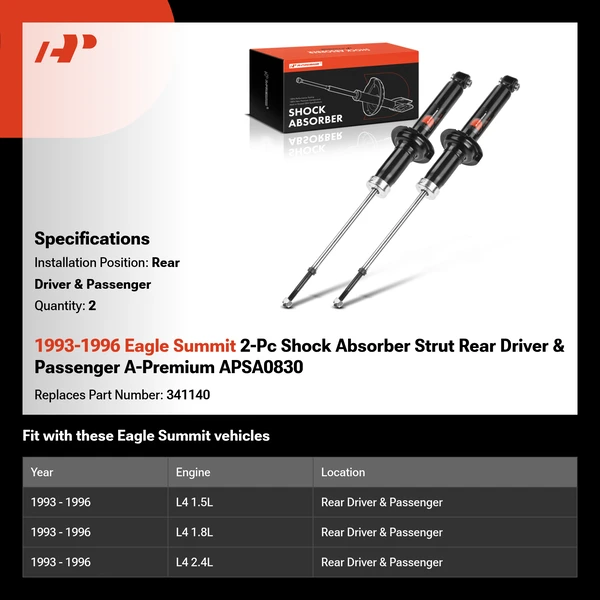 1993-1996 Eagle Summit 2-Pc Shock Absorber Strut Rear Driver & Passenger A-Premium APSA0830