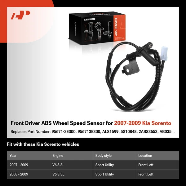 Front Driver ABS Wheel Speed Sensor for 2007-2009 Kia Sorento
