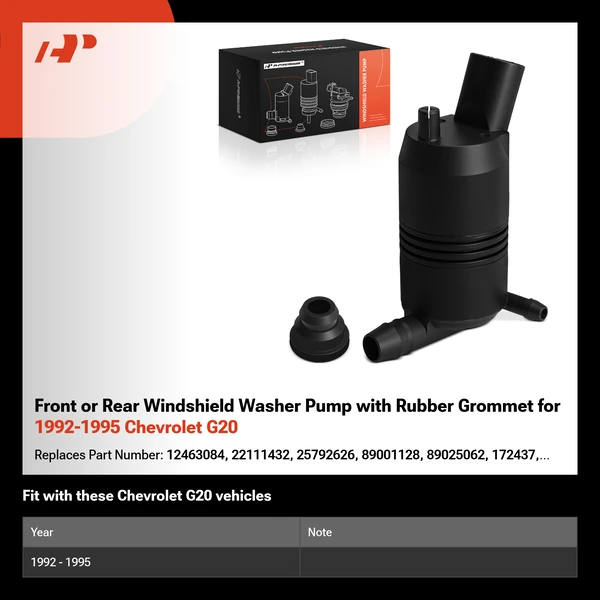 Front or Rear Windshield Washer Pump with Rubber Grommet for 1992-1995 Chevrolet G20