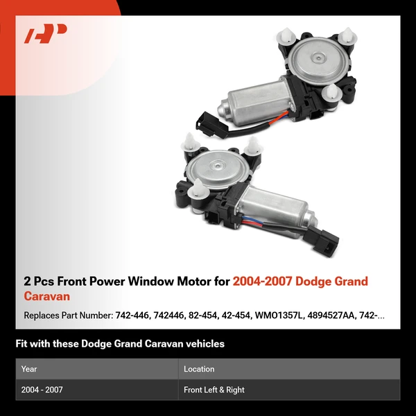 2 Pcs Front Power Window Motor for 2004-2007 Dodge Grand Caravan