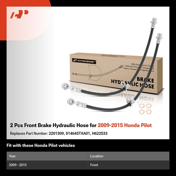 2 Pcs Front Brake Hydraulic Hose for 2009-2015 Honda Pilot