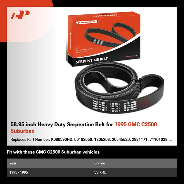 58.95 inch Heavy Duty Serpentine Belt for 1995 GMC C2500 Suburban