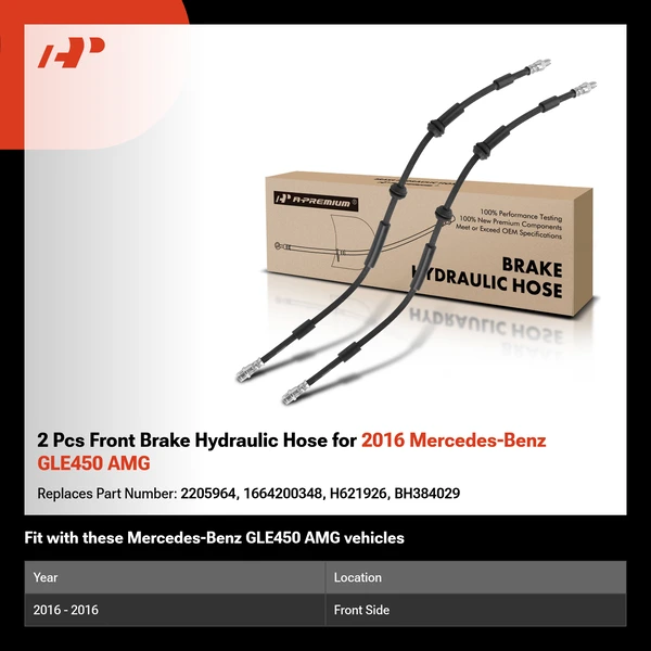 2 Pcs Front Brake Hydraulic Hose for 2016 Mercedes-Benz GLE450 AMG