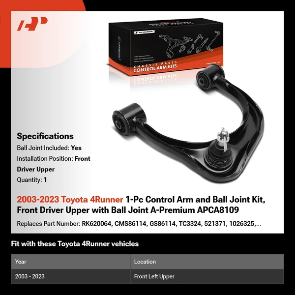 2003-2023 Toyota 4Runner 1-Pc Control Arm and Ball Joint Kit, Front Driver Upper with Ball Joint A-Premium APCA8109