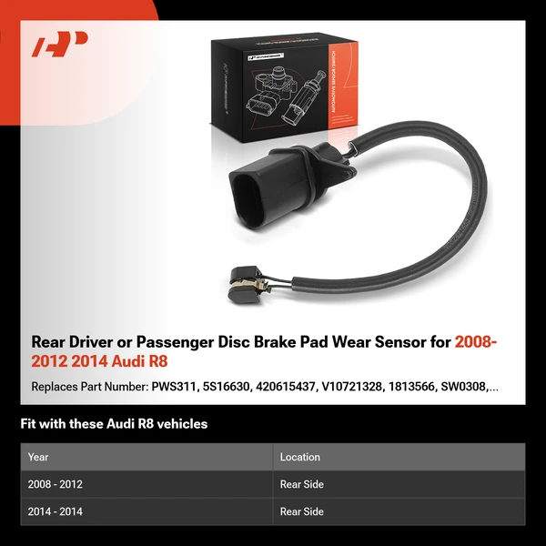Rear Driver or Passenger Disc Brake Pad Wear Sensor for 2008-2012 2014 Audi R8