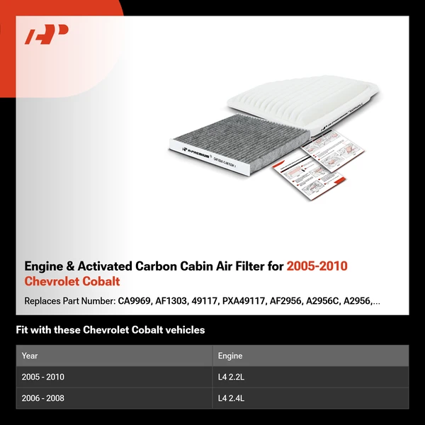Engine & Activated Carbon Cabin Air Filter for 2005-2010 Chevrolet Cobalt