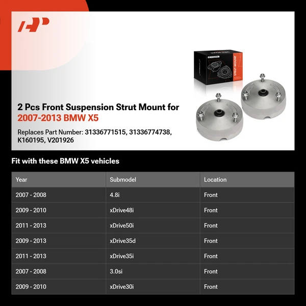 2 Pcs Front Suspension Strut Mount for 2007-2013 BMW X5
