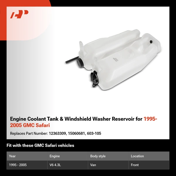 Engine Coolant Tank & Windshield Washer Reservoir for 1995-2005 GMC Safari