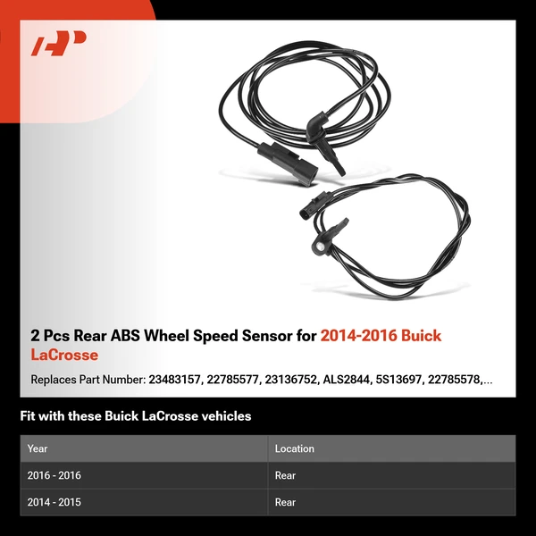2 Pcs Rear ABS Wheel Speed Sensor for 2014-2016 Buick LaCrosse
