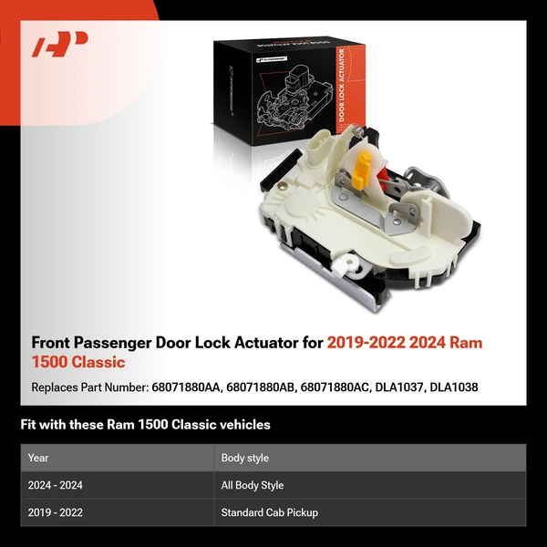 Front Passenger Door Lock Actuator for 2019-2022 2024 Ram 1500 Classic