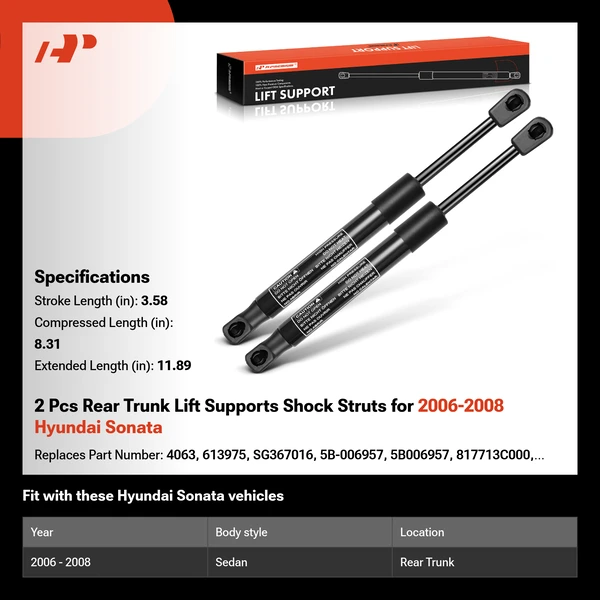 2 Pcs Rear Trunk Lift Supports Shock Struts for 2006-2008 Hyundai Sonata