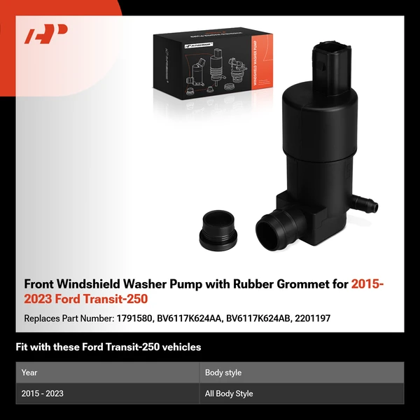 Front Windshield Washer Pump with Rubber Grommet for 2015-2023 Ford Transit-250