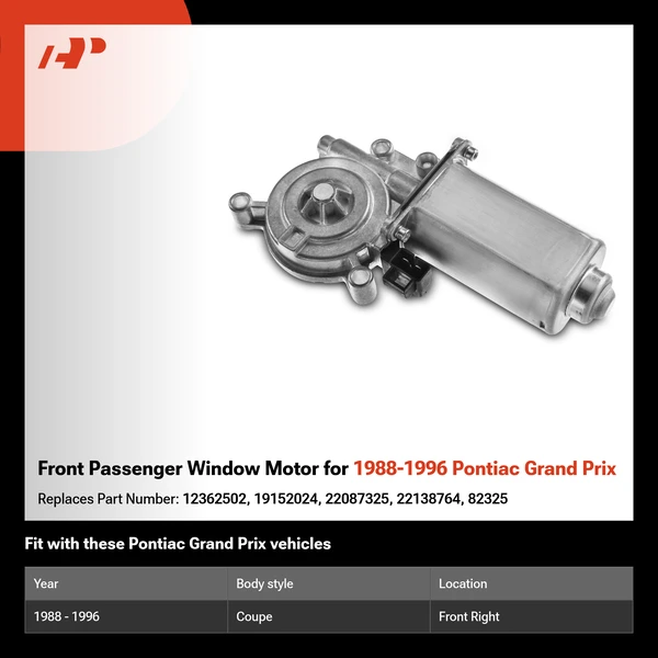 Front Passenger Window Motor for 1988-1996 Pontiac Grand Prix