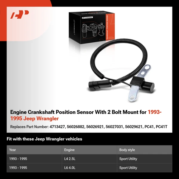 Engine Crankshaft Position Sensor With 2 Bolt Mount for 1993-1995 Jeep Wrangler