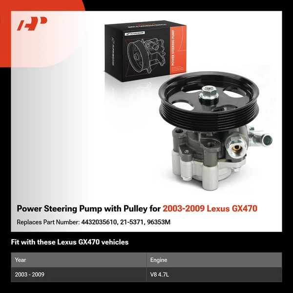 Power Steering Pump with Pulley for 2003-2009 Lexus GX470