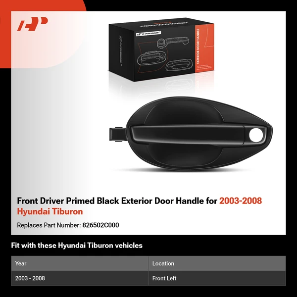 Front Driver Primed Black Exterior Door Handle for 2003-2008 Hyundai Tiburon