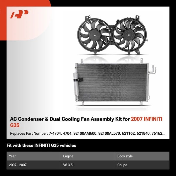 AC Condenser & Dual Cooling Fan Assembly Kit for 2007 INFINITI G35