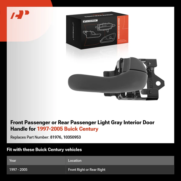 Front Passenger or Rear Passenger Light Gray Interior Door Handle for 1997-2005 Buick Century