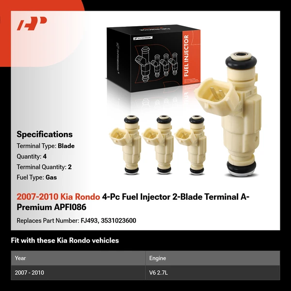 2007-2010 Kia Rondo 4-Pc Fuel Injector 2-Blade Terminal A-Premium APFI086