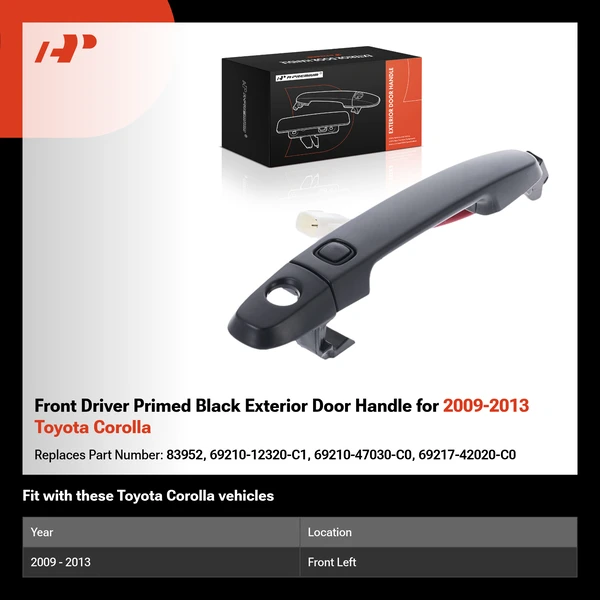 Front Driver Primed Black Exterior Door Handle for 2009-2013 Toyota Corolla