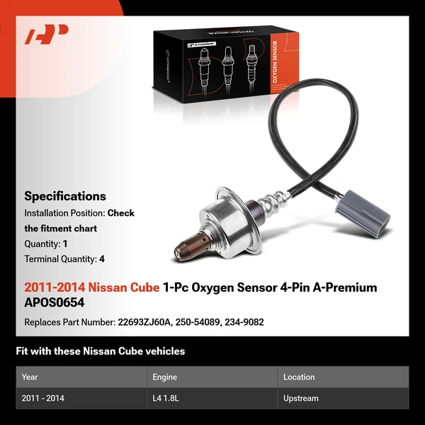 2011-2014 Nissan Cube 1-Pc Oxygen Sensor 4-Pin A-Premium APOS0654