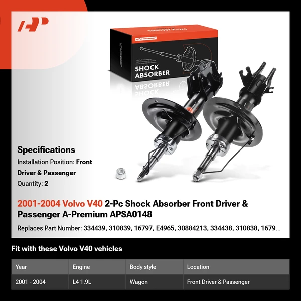 2001-2004 Volvo V40 2-Pc Shock Absorber Front Driver & Passenger A-Premium APSA0148