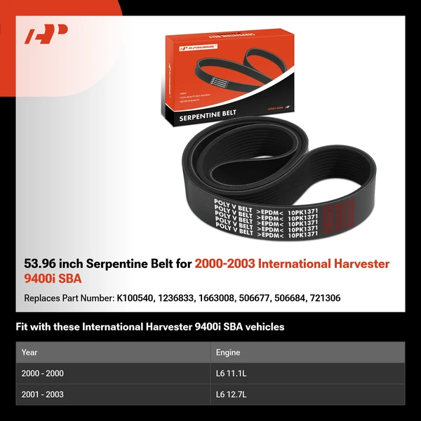 53.96 inch Serpentine Belt for 2000-2003 International Harvester 9400i SBA