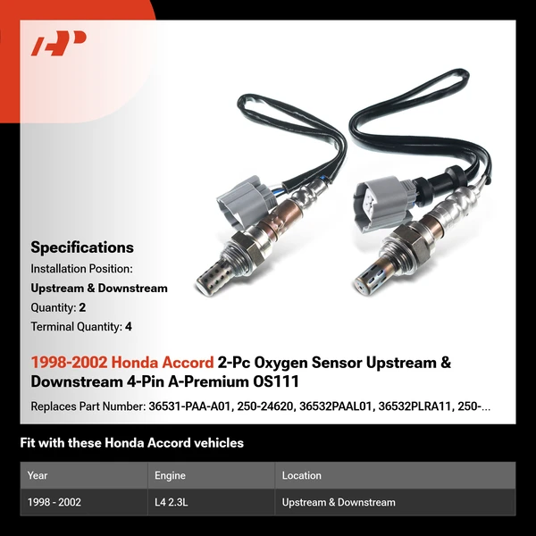 1998-2002 Honda Accord 2-Pc Oxygen Sensor Upstream & Downstream 4-Pin A-Premium OS111