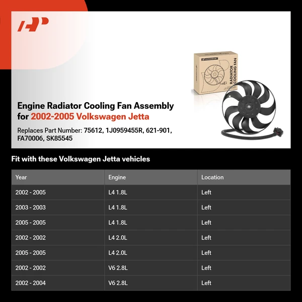 Engine Radiator Cooling Fan Assembly for 2002-2005 Volkswagen Jetta