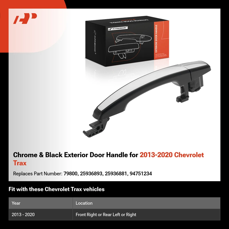 Chrome & Black Exterior Door Handle for 2013-2020 Chevrolet Trax