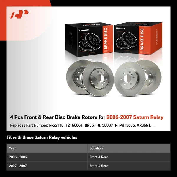 4 Pcs Front & Rear Disc Brake Rotors for 2006-2007 Saturn Relay