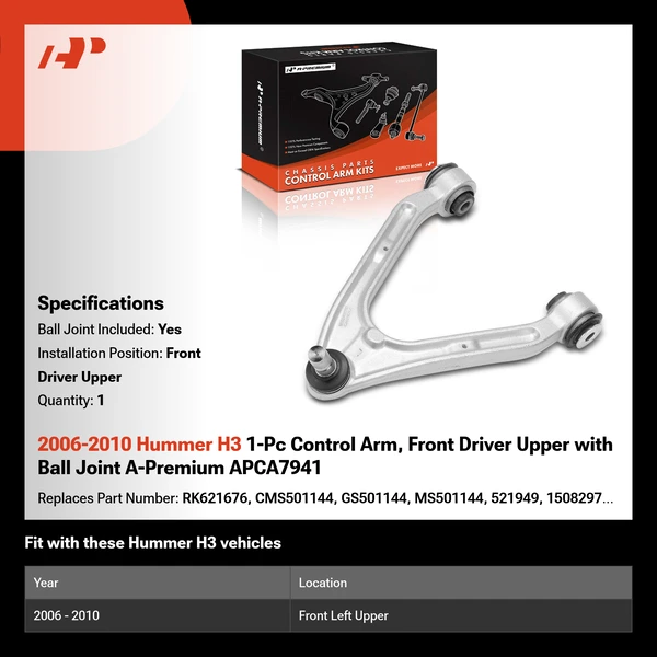 2006-2010 Hummer H3 1-Pc Control Arm, Front Driver Upper with Ball Joint A-Premium APCA7941