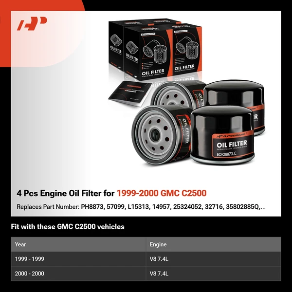 4 Pcs Engine Oil Filter for 1999-2000 GMC C2500