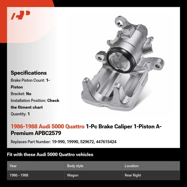 1986-1988 Audi 5000 Quattro 1-Pc Brake Caliper 1-Piston A-Premium APBC2579