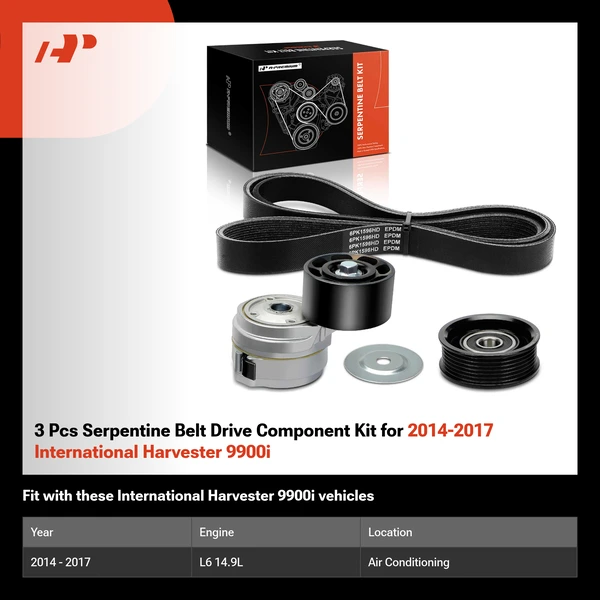 3 Pcs Serpentine Belt Drive Component Kit for 2014-2017 International Harvester 9900i