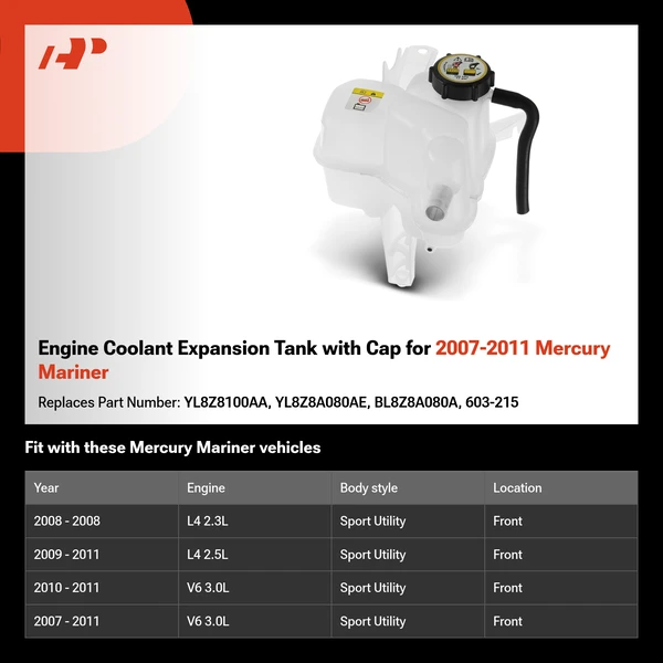 Engine Coolant Expansion Tank with Cap for 2007-2011 Mercury Mariner