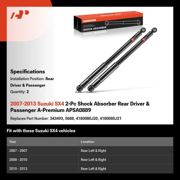 2007-2013 Suzuki SX4 2-Pc Shock Absorber Rear Driver & Passenger A-Premium APSA0889