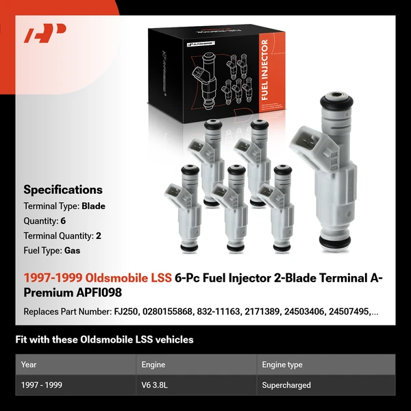 1997-1999 Oldsmobile LSS 6-Pc Fuel Injector 2-Blade Terminal A-Premium APFI098