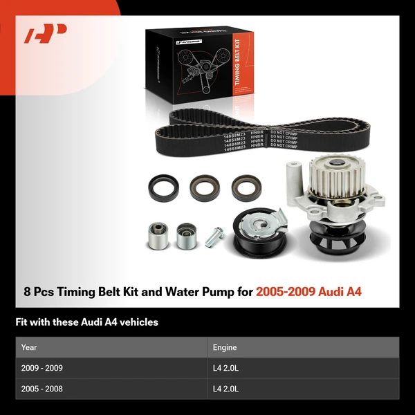 8 Pcs Timing Belt Kit and Water Pump for 2005-2009 Audi A4