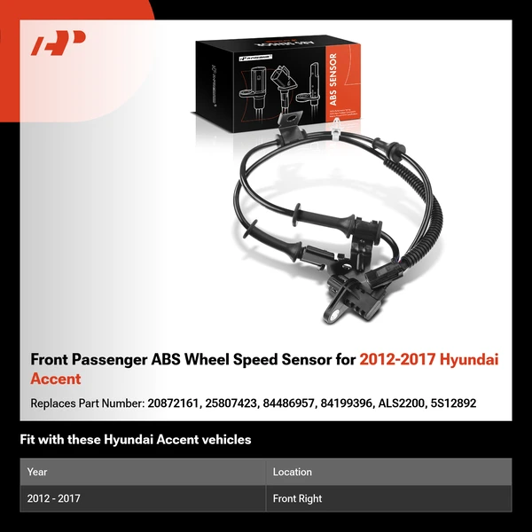 Front Passenger ABS Wheel Speed Sensor for 2012-2017 Hyundai Accent