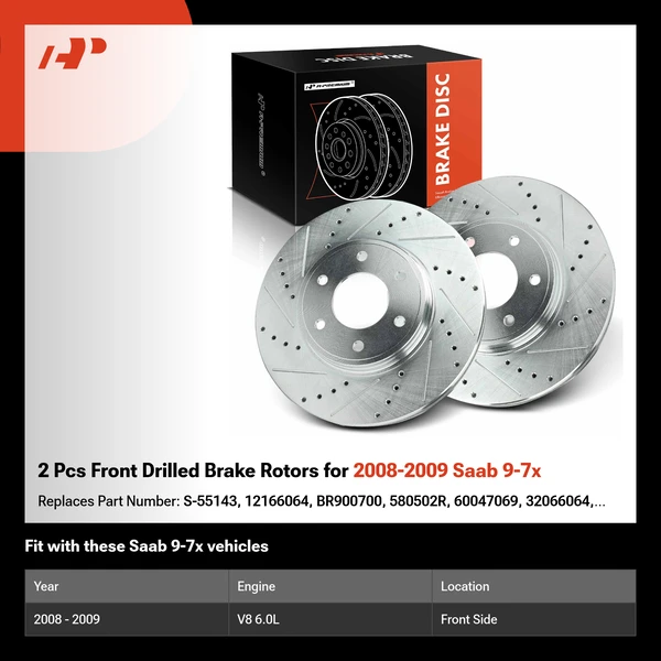2 Pcs Front Drilled Brake Rotors for 2008-2009 Saab 9-7x