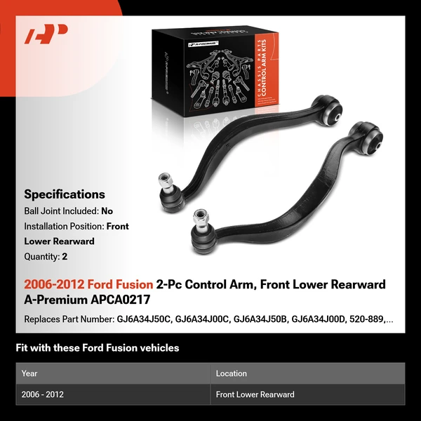 2006-2012 Ford Fusion 2-Pc Control Arm, Front Lower Rearward A-Premium APCA0217
