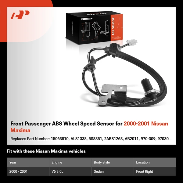 Front Passenger ABS Wheel Speed Sensor for 2000-2001 Nissan Maxima