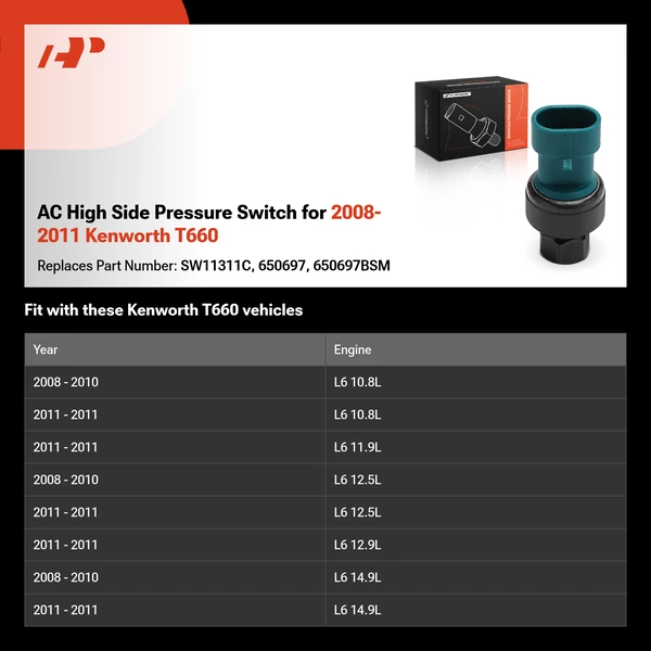 AC High Side Pressure Switch for 2008-2011 Kenworth T660